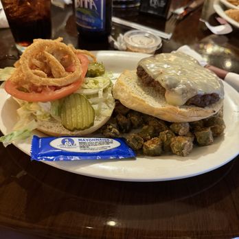 Cajun Cafe On the Bayou - Burger with Fried Okra - Cajun/Creole Near Me - Pinellas Park, Florida Cajun Cafe On the Bayou - Burger with Fried Okra - Cajun/Creole Near Me - Pinellas Park, Florida