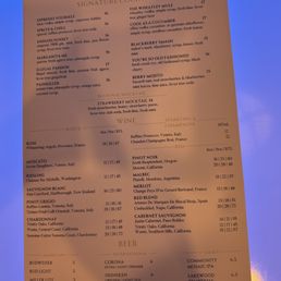 Drink menu Drink menu