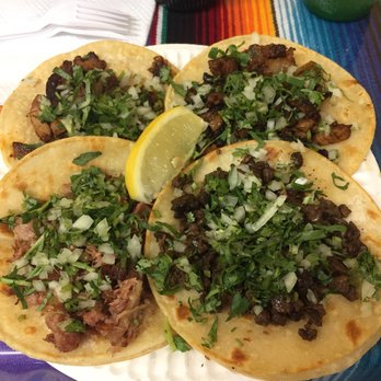 Tacos Sahuaro - Pastor on the top, carnitas on the bottom left, asada on the bottom right - Tacos Near Me - Phoenix, Arizona Tacos Sahuaro - Pastor on the top, carnitas on the bottom left, asada on the bottom right - Tacos Near Me - Phoenix, Arizona