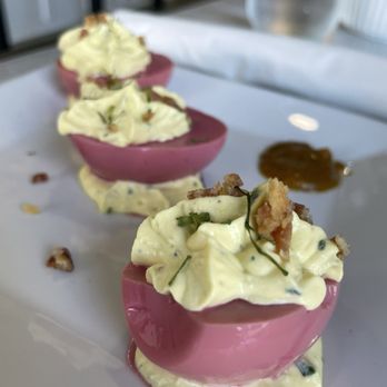 The Fancy Biscuit - Beet-soaked deviled eggs. - Breakfast & Brunch Near Me - Richmond, Virginia The Fancy Biscuit - Beet-soaked deviled eggs. - Breakfast & Brunch Near Me - Richmond, Virginia