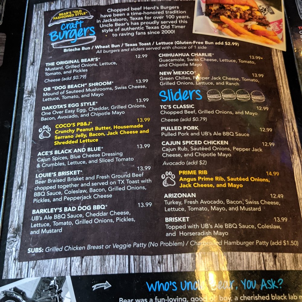 Uncle Bear's Grill and Tap - Mesa - Menu - Sports Bars Near Me - Mesa, Arizona Uncle Bear's Grill and Tap - Mesa - Menu - Sports Bars Near Me - Mesa, Arizona