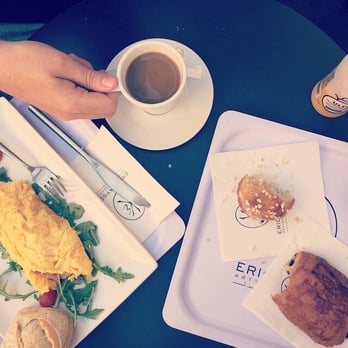 Eric Kayser - Ham and cheese omelette, cafe latte, chocolate croissant, chouquette - Bakeries Near Me - Paris, 75 Eric Kayser - Ham and cheese omelette, cafe latte, chocolate croissant, chouquette - Bakeries Near Me - Paris, 75