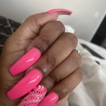Nails Club - Hot Pink full set with 90s design - Nail Salons Near Me - Atlanta, Georgia Nails Club - Hot Pink full set with 90s design - Nail Salons Near Me - Atlanta, Georgia
