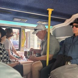Cramped inside the bus. Cramped inside the bus.