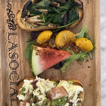 La Social - Pick two: Spinach and mushrooms & egg white, bacon. - Breakfast & Brunch Near Me - Miami, Florida La Social - Pick two: Spinach and mushrooms & egg white, bacon. - Breakfast & Brunch Near Me - Miami, Florida