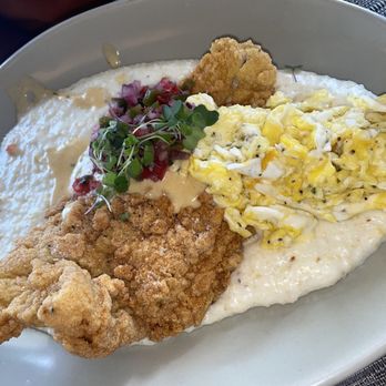 Brandon’s Bistro - Fried catfish grits and scrambled eggs - Southern Near Me - Pembroke Pines, Florida