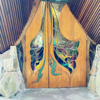 Sea Ranch Chapel - The amazing pastel stained glass on the doors at the entrance of chapel. Incredible - Wedding Chapels Near Me