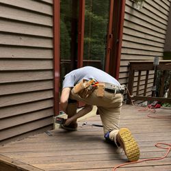 Mean Green Pest Services - Repairing rotted toe kick that attracted carpenter ants.