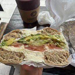 Garlic and Herb Cream Cheese avocado lettuce tomato  wheat bagel