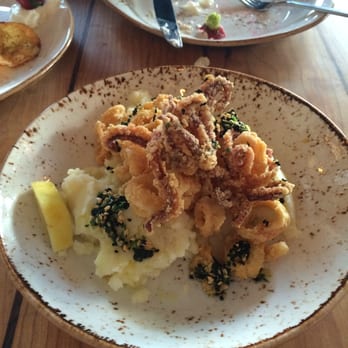 Westward - Quick fried east coast squid with skordalia and sesame seed pistou - New American Near Me - Seattle, Washington Westward - Quick fried east coast squid with skordalia and sesame seed pistou - New American Near Me - Seattle, Washington