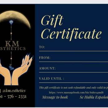 Km Esthetics - GIFT CERTIFICATES available online or in person. Follow us on Instagram @km.esthetics - Skin Care Near Me - palmdale, California