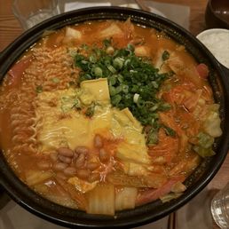 C2 Three kinds of Ham, Rice Cake, Ramen, Beans, Vegetables & Cheese in Veggie Broth