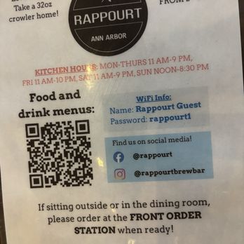 RAPPOURT - They've got WR Code menus - Bars Near Me - Ann Arbor, Michigan