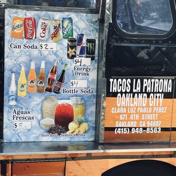 Tacos La Patrona - Drinks (8/11/26) - Food Trucks Near Me - Oakland, California Tacos La Patrona - Drinks (8/11/26) - Food Trucks Near Me - Oakland, California