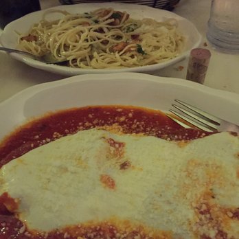 Angelo's Restaurant - Veal Parmigiana with Linguini Aglio e Olio - Italian Near Me - Lyndhurst, New Jersey