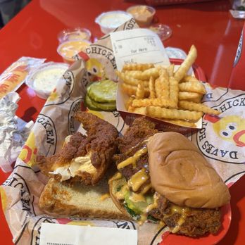 Dave's Hot Chicken - #3 slider plus tender. Live the extra pickles!! - Chicken Shop Near Me - Tacoma, Washington