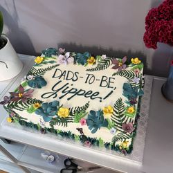 Beautiful, custom 15" sheet cake (half of this cake fed 40 ppl)! Custom design, lemon curd and fresh strawberries inside. Stunning!