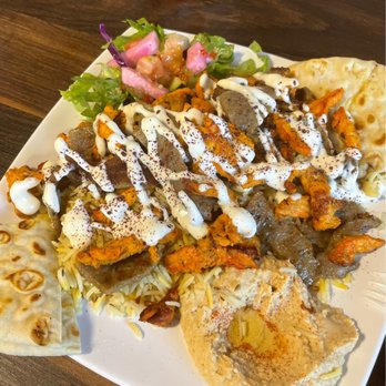 Falafel Flare - Combo platter (they have togo boxes on the side if you can't finish it!) - Falafel Near Me - Sunnyvale, California Falafel Flare - Combo platter (they have togo boxes on the side if you can't finish it!) - Falafel Near Me - Sunnyvale, California