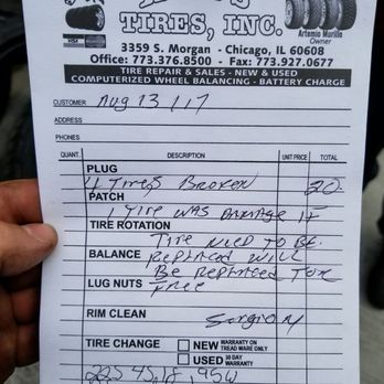 Art Tires - This is the note Sergio was reluctant to make because Tony ripped the inside of my tire.. - Tires Near Me - Chicago, Illinois