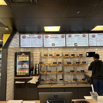 Bagel Bagel - Behind the counter and screens with the menu - Bagels Near Me - Liverpool, New York