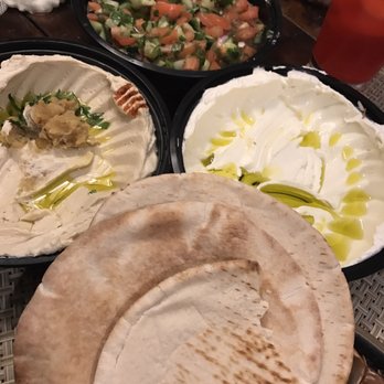 Al Basha - Entree included salad (top). Hummus (lt) lebnah (rt) - Middle Eastern Near Me - Paterson, New Jersey Al Basha - Entree included salad (top). Hummus (lt) lebnah (rt) - Middle Eastern Near Me - Paterson, New Jersey