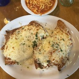 Chicken parm with a pasta side. Chicken parm with a pasta side.