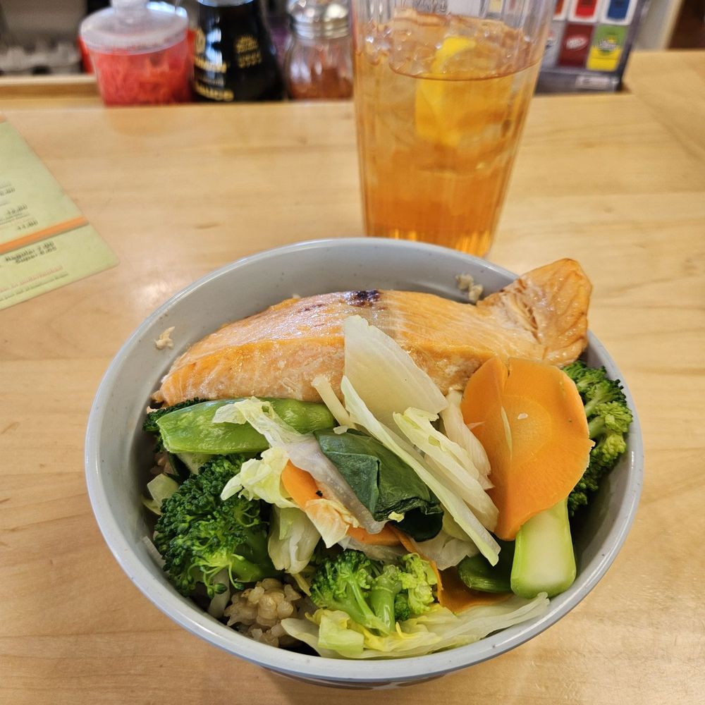 Kokoro - Arvada - Salmon bowl with brown rice and steamed vegetables - Japanese Near Me - Arvada, Colorado