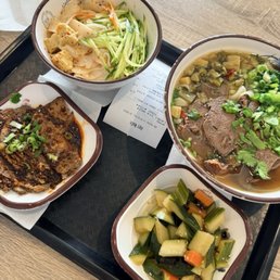 Liang pi  pickled cabbage beef noodle soup  chili oil beef slices  marinated cucumber salad