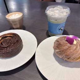 Pastries, matcha and a latte