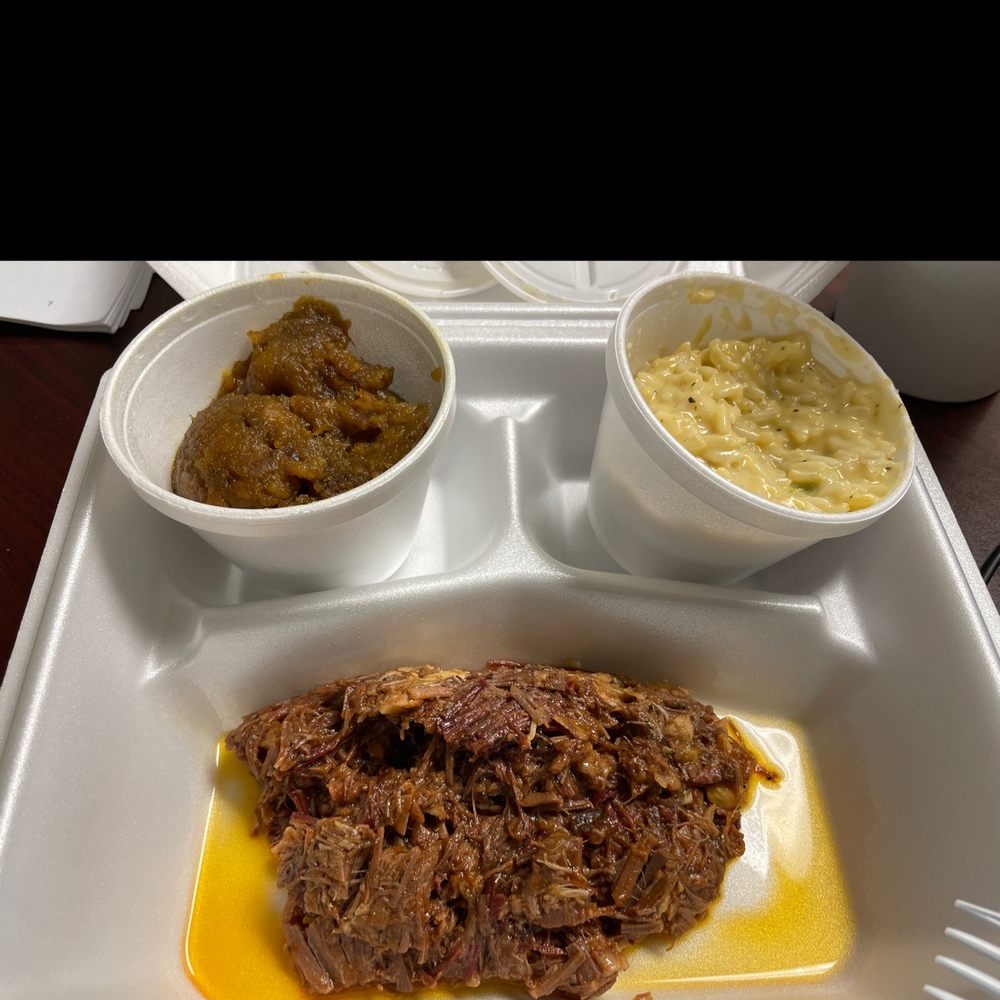 Rusty Bucket JawSmacking BBQ - Farmers chop special with broccoli rice casserole and sweet potato casserole - Barbeque Near Me - San Antonio, Texas Rusty Bucket JawSmacking BBQ - Farmers chop special with broccoli rice casserole and sweet potato casserole - Barbeque Near Me - San Antonio, Texas