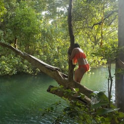 Verde Azul - Climbing up so I can jump off into the river. (This is an optional stop on the paddleboarding river tour.)