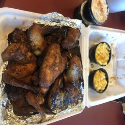 Wings and Mac and potato salad