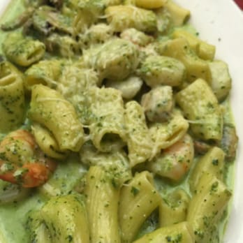 Bravo Restaurant - Pesto Shrimp, Calamari, Mushrooms over Rigatoni, 6 medium shrimps, perfect for Sharing! $15.99 - Italian Near Me - Aiea, Hawaii