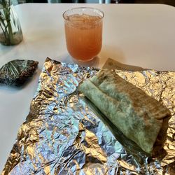 Vegan breakfast burrito, brownie, G.K.G. mocktail