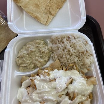Madonna's Mediterranean Cuisine - Chicken shawarma entree with rice and baba ghanoush - Mediterranean Near Me - Pittsburgh, Pennsylvania