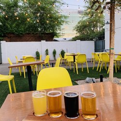 Greenwood Brewing - Beer flight In the patio area