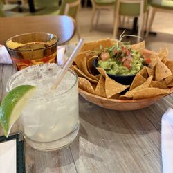Juju Cantina - Margarita and guacamole with Nixtamal chips.