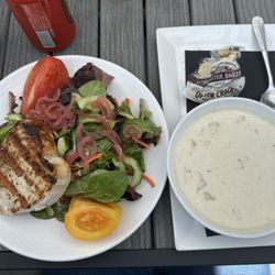 Queequeg's - Swordfish Sandwich over salad, Clam Chowder