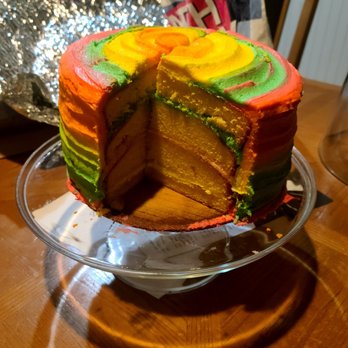 Brown Sugar Bakery - Inside of 4-layer Rainbow Sherbet Cake. - Bakeries Near Me - Chicago, Illinois Brown Sugar Bakery - Inside of 4-layer Rainbow Sherbet Cake. - Bakeries Near Me - Chicago, Illinois