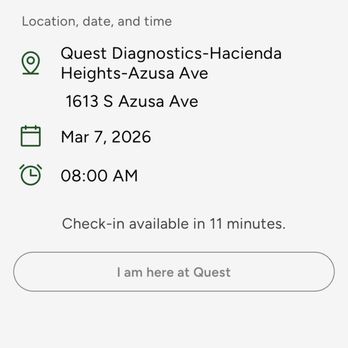 Quest Diagnostics - My appointment to check in - Laboratory Testing Near Me - Hacienda Heights, California