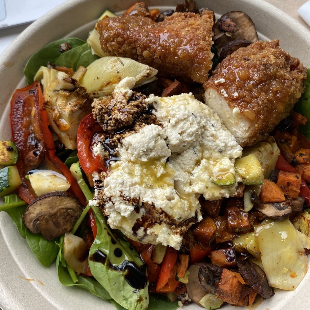 Nectarine Grove - Veggie bowl with chicken tenders - New American Near Me - Encinitas, California Nectarine Grove - Veggie bowl with chicken tenders - New American Near Me - Encinitas, California