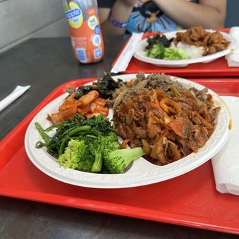 Woo's Kitchen Korean Grill Express - Bulgogi and Spicy Pork, with seaweed salad, kimchi, broccoli, and spinach - Korean Near Me - California, Maryland Woo's Kitchen Korean Grill Express - Bulgogi and Spicy Pork, with seaweed salad, kimchi, broccoli, and spinach - Korean Near Me - California, Maryland
