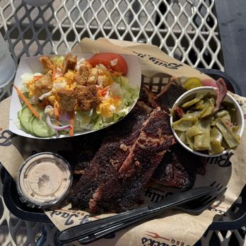Billy Jacks BBQ - Brisket, side salad (dressing is great), green beans - Barbeque Near Me - Jacksonville, Florida