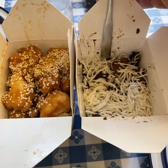 China Chef - Mongolian beef ordered today with about 1-1/2 inch of air at the top. Sesame chicken next to it to illustrate a reasonably full container. - Chinese Near Me - Morton Grove, Illinois