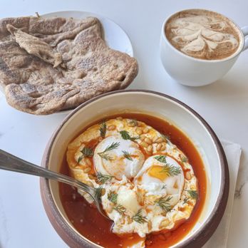 Kettle On Coast - Turkish Eggs, naan and chai latte - Coffee & Tea Near Me - Oceanside, California