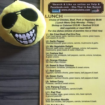 Cha Thai - LUNCH menu...curries seem more worth it cuz Pad See Ew is only $1 cheaper than din price...  |  wasn't eh anywaz...see my food pic & review - Thai Near Me - San Ramon, California