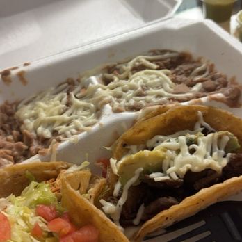 Ochoa's Mexican Grill - Chicken Taco and Skirt Steak Taco with cheese. And double beans instead of beans and rice. - Mexican Near Me - Deerfield, Illinois Ochoa's Mexican Grill - Chicken Taco and Skirt Steak Taco with cheese. And double beans instead of beans and rice. - Mexican Near Me - Deerfield, Illinois