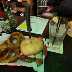 Wichita Town Pub - Bacon cheese burger with onion rings