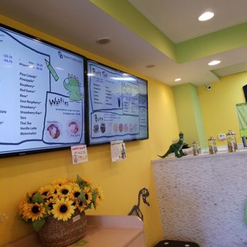 TeaRex Bubble Tea Cafe - Menu, waiting chairs and part of prep area. - Bubble Tea Near Me - Skokie, Illinois