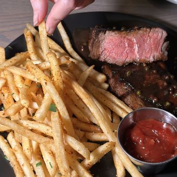 Pez Coastal Kitchen - Prime New York Steak with green peppercorns and frittes - Seafood Near Me - Pasadena, California Pez Coastal Kitchen - Prime New York Steak with green peppercorns and frittes - Seafood Near Me - Pasadena, California